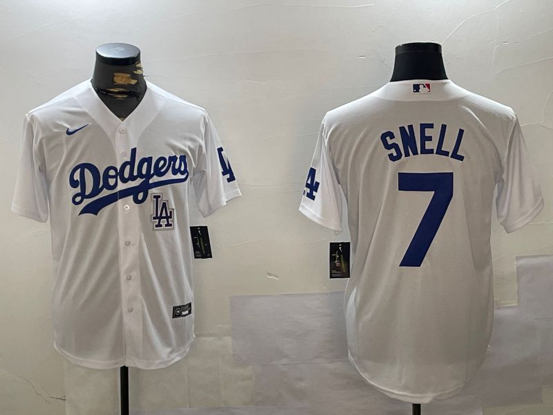 Men Los Angeles Dodgers 7 Snell White Game 2024 Nike MLB Jersey style 5